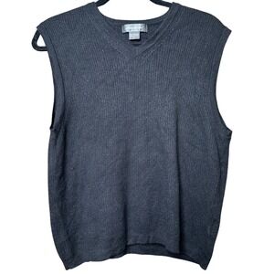 Eddie Bauer Merino Wool Mens V Neck Ribbed Sweater Vest Pullover Black Preppy Sm